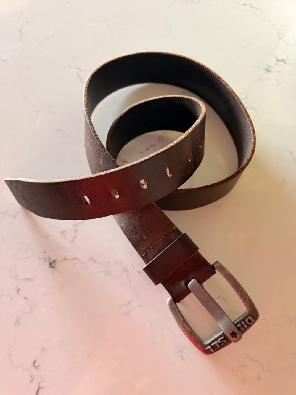 Diesel Brown Leather Belt with Silver Buckle